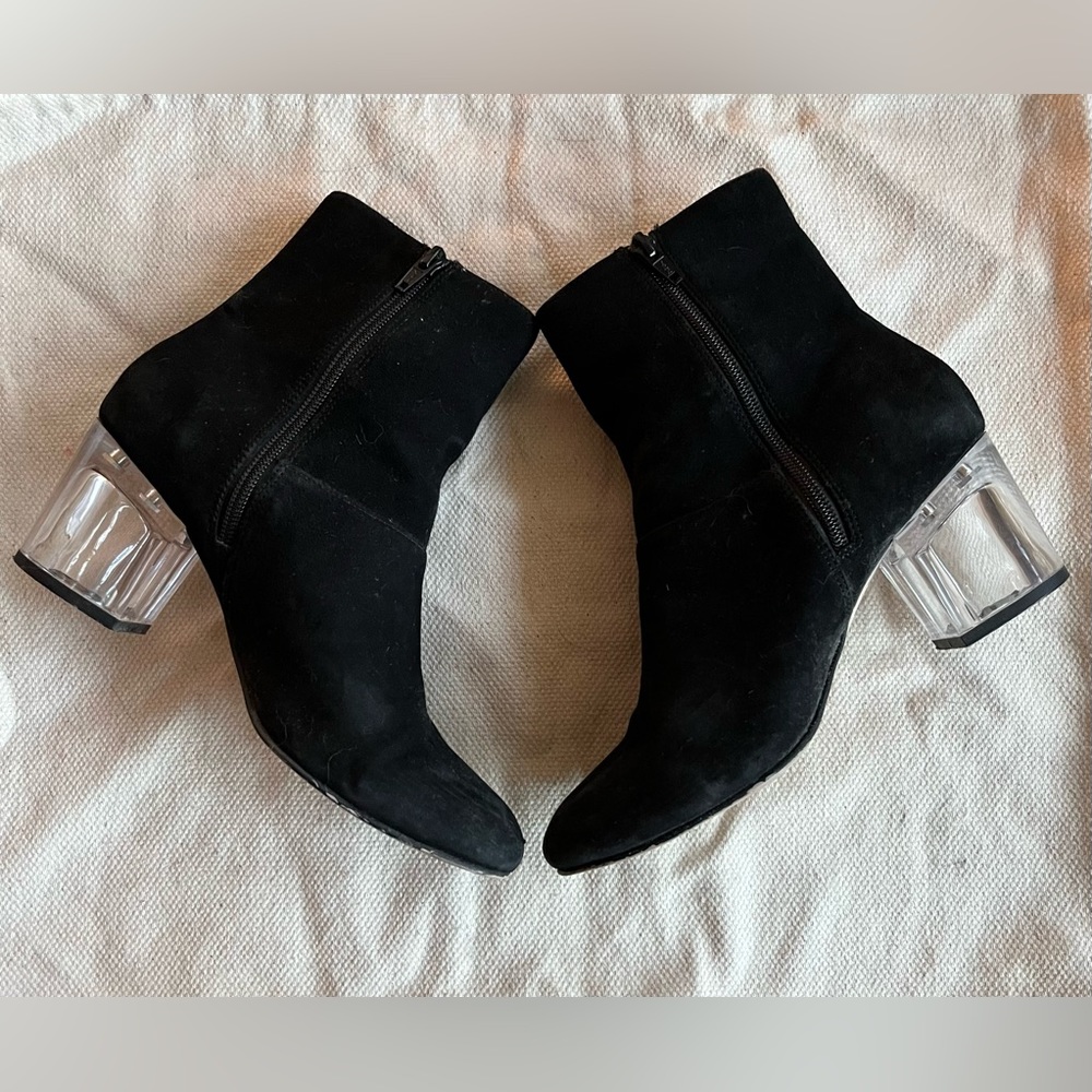Sole Society Ultrasuede Clear Block Heel Ankle Boots